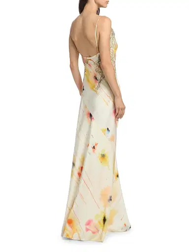 Jason Wu Collection Women's Watercolor Floral Lace-Trim Slip Gown - Limoncello Multi - Size 12 | Thumbnail 5 Jason Wu Collection Women's Watercolor Floral Lace-Trim Slip Gown - Limoncello Multi - Size 12 | Thumbnail 5