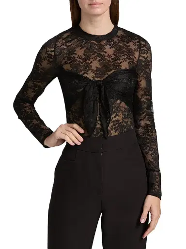 Toccin Women's Giselle Tie-Front Lace Bodysuit - Jet | Thumbnail 3 Toccin Women's Giselle Tie-Front Lace Bodysuit - Jet | Thumbnail 3