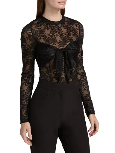 Toccin Women's Giselle Tie-Front Lace Bodysuit - Jet | Thumbnail 4 Toccin Women's Giselle Tie-Front Lace Bodysuit - Jet | Thumbnail 4