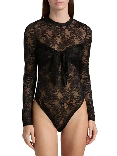Toccin Women's Giselle Tie-Front Lace Bodysuit - Jet | Thumbnail 6 Toccin Women's Giselle Tie-Front Lace Bodysuit - Jet | Thumbnail 6