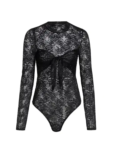 Toccin Women's Giselle Tie-Front Lace Bodysuit - Jet | Thumbnail 1 Toccin Women's Giselle Tie-Front Lace Bodysuit - Jet | Thumbnail 1