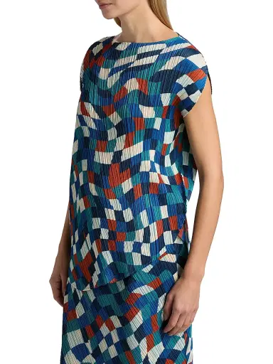 Pleats Please Issey Miyake Women's Dancing Square Top - Blue | Thumbnail 4 Pleats Please Issey Miyake Women's Dancing Square Top - Blue | Thumbnail 4