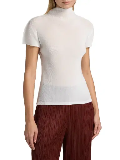 Pleats Please Issey Miyake Women's Mist Basics Ribbed Top - White - Size Large | Thumbnail 3 Pleats Please Issey Miyake Women's Mist Basics Ribbed Top - White - Size Large | Thumbnail 3
