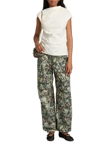 Ganni Women's Stretch-Cotton Ruched Top - White | Thumbnail 2 Ganni Women's Stretch-Cotton Ruched Top - White | Thumbnail 2