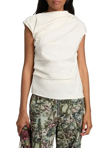 Ganni Women's Stretch-Cotton Ruched Top - White | Thumbnail 3 Ganni Women's Stretch-Cotton Ruched Top - White | Thumbnail 3