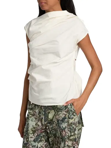 Ganni Women's Stretch-Cotton Ruched Top - White | Thumbnail 4 Ganni Women's Stretch-Cotton Ruched Top - White | Thumbnail 4