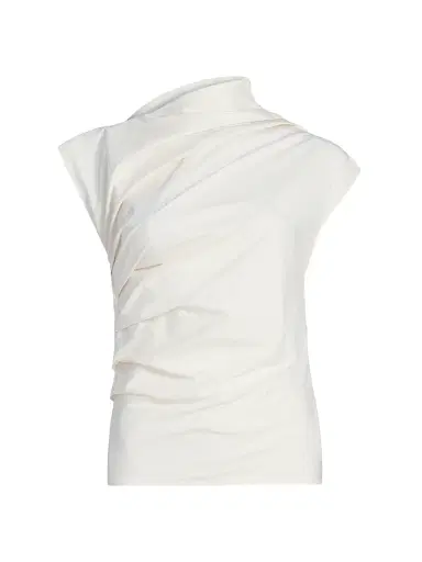 Ganni Women's Stretch-Cotton Ruched Top - White | Thumbnail 1 Ganni Women's Stretch-Cotton Ruched Top - White | Thumbnail 1