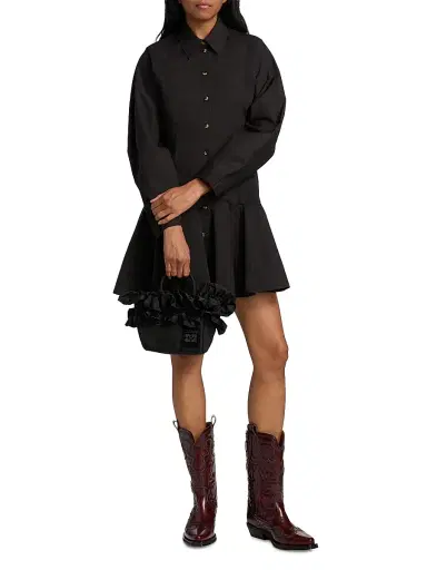 Ganni Women's Stretch Cotton Mini Shirtdress - Black | Thumbnail 2 Ganni Women's Stretch Cotton Mini Shirtdress - Black | Thumbnail 2