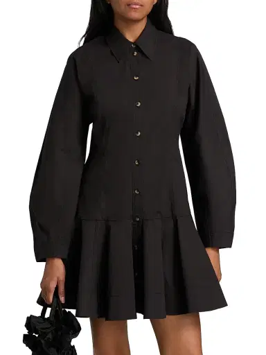 Ganni Women's Stretch Cotton Mini Shirtdress - Black | Thumbnail 3 Ganni Women's Stretch Cotton Mini Shirtdress - Black | Thumbnail 3
