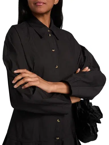 Ganni Women's Stretch Cotton Mini Shirtdress - Black | Thumbnail 6 Ganni Women's Stretch Cotton Mini Shirtdress - Black | Thumbnail 6