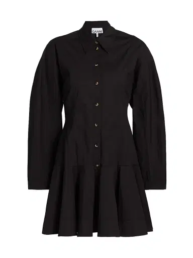 Ganni Women's Stretch Cotton Mini Shirtdress - Black | Thumbnail 1 Ganni Women's Stretch Cotton Mini Shirtdress - Black | Thumbnail 1