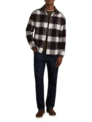 Reiss Men's McFadden Checked Wool-Blend Overshirt - Navy Multi | Thumbnail 2 Reiss Men's McFadden Checked Wool-Blend Overshirt - Navy Multi | Thumbnail 2