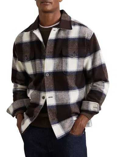 Reiss Men's McFadden Checked Wool-Blend Overshirt - Navy Multi | Thumbnail 3 Reiss Men's McFadden Checked Wool-Blend Overshirt - Navy Multi | Thumbnail 3