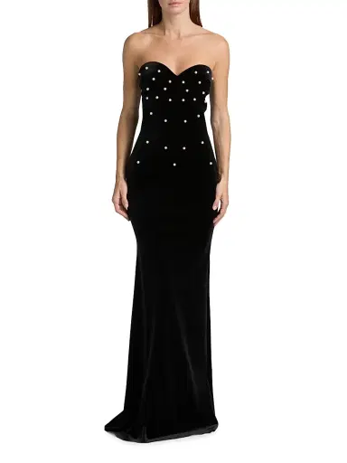 Chiara Boni La Petite Robe Women's Evena Imitation Pearl-Embellished Velvet Gown | Thumbnail 2 Chiara Boni La Petite Robe Women's Evena Imitation Pearl-Embellished Velvet Gown | Thumbnail 2