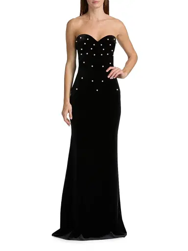 Chiara Boni La Petite Robe Women's Evena Imitation Pearl-Embellished Velvet Gown | Thumbnail 3 Chiara Boni La Petite Robe Women's Evena Imitation Pearl-Embellished Velvet Gown | Thumbnail 3