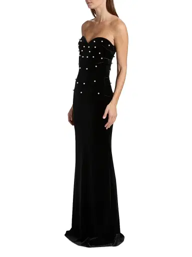 Chiara Boni La Petite Robe Women's Evena Imitation Pearl-Embellished Velvet Gown | Thumbnail 4 Chiara Boni La Petite Robe Women's Evena Imitation Pearl-Embellished Velvet Gown | Thumbnail 4