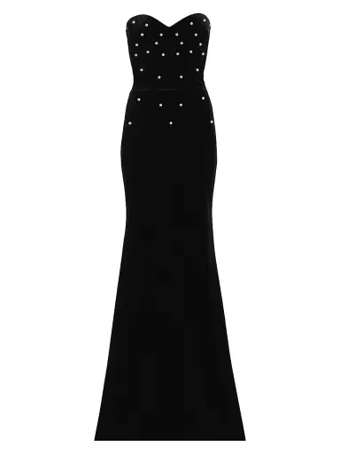 Chiara Boni La Petite Robe Women's Evena Imitation Pearl-Embellished Velvet Gown | Thumbnail 1 Chiara Boni La Petite Robe Women's Evena Imitation Pearl-Embellished Velvet Gown | Thumbnail 1