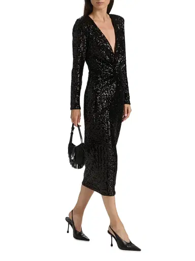 Chiara Boni La Petite Robe Women's Jarra Sequined Twist-Front V-Neck Midi-Dress - Black | Thumbnail 2 Chiara Boni La Petite Robe Women's Jarra Sequined Twist-Front V-Neck Midi-Dress - Black | Thumbnail 2