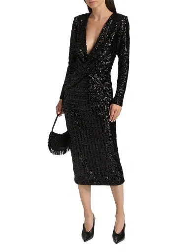 Chiara Boni La Petite Robe Women's Jarra Sequined Twist-Front V-Neck Midi-Dress - Black | Thumbnail 3 Chiara Boni La Petite Robe Women's Jarra Sequined Twist-Front V-Neck Midi-Dress - Black | Thumbnail 3