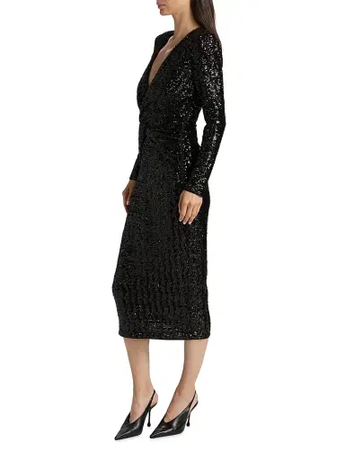 Chiara Boni La Petite Robe Women's Jarra Sequined Twist-Front V-Neck Midi-Dress - Black | Thumbnail 4 Chiara Boni La Petite Robe Women's Jarra Sequined Twist-Front V-Neck Midi-Dress - Black | Thumbnail 4