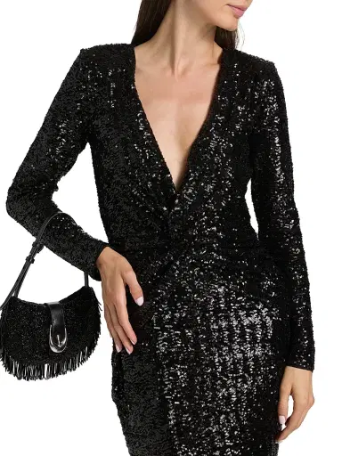 Chiara Boni La Petite Robe Women's Jarra Sequined Twist-Front V-Neck Midi-Dress - Black | Thumbnail 6 Chiara Boni La Petite Robe Women's Jarra Sequined Twist-Front V-Neck Midi-Dress - Black | Thumbnail 6