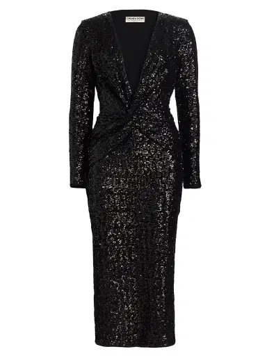 Chiara Boni La Petite Robe Women's Jarra Sequined Twist-Front V-Neck Midi-Dress - Black | Thumbnail 1 Chiara Boni La Petite Robe Women's Jarra Sequined Twist-Front V-Neck Midi-Dress - Black | Thumbnail 1
