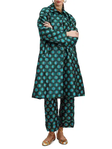 La DoubleJ Women's Boxy Coat - Jacquard Winter Sun Emerald | Thumbnail 3 La DoubleJ Women's Boxy Coat - Jacquard Winter Sun Emerald | Thumbnail 3