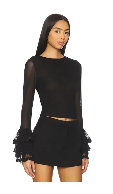 Alice + Olivia Alice + Olivia Delaina Long Sleeve Crop Top With Ruffle Cuff | Thumbnail 2 Alice + Olivia Alice + Olivia Delaina Long Sleeve Crop Top With Ruffle Cuff | Thumbnail 2