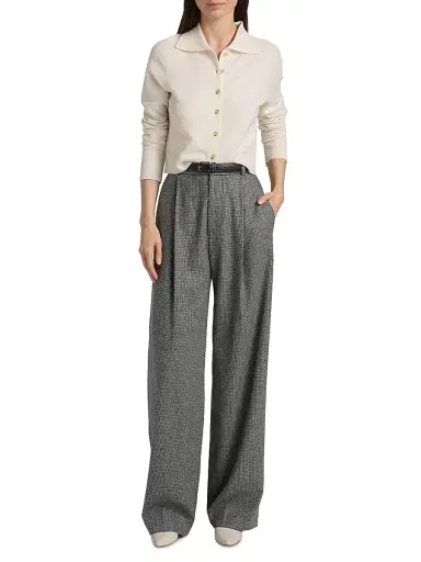 Vince Women's Roma Check High-Rise Wide-Leg Trousers - Dark Grey Check | Thumbnail 2 Vince Women's Roma Check High-Rise Wide-Leg Trousers - Dark Grey Check | Thumbnail 2