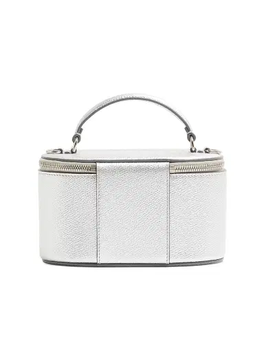 Valentino Garavani Women's Vlogo Signature Mini Vanity Bag in Laminated Grainy Calfskin - Silver | Thumbnail 4 Valentino Garavani Women's Vlogo Signature Mini Vanity Bag in Laminated Grainy Calfskin - Silver | Thumbnail 4