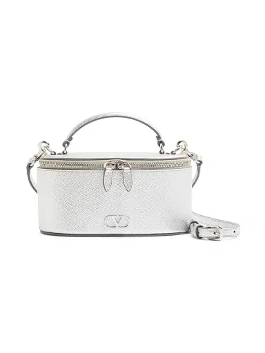 Valentino Garavani Women's Vlogo Signature Mini Vanity Bag in Laminated Grainy Calfskin - Silver | Thumbnail 1 Valentino Garavani Women's Vlogo Signature Mini Vanity Bag in Laminated Grainy Calfskin - Silver | Thumbnail 1