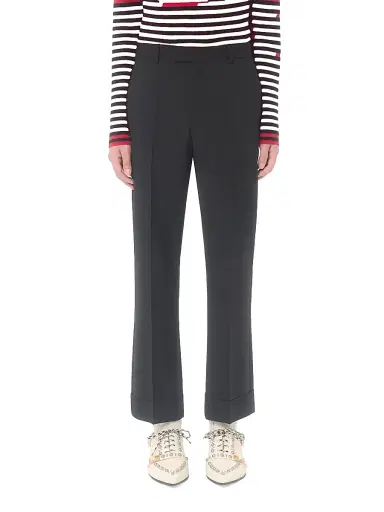 Valentino Garavani Men's Wool Pants with Cuffs - Black | Thumbnail 2 Valentino Garavani Men's Wool Pants with Cuffs - Black | Thumbnail 2