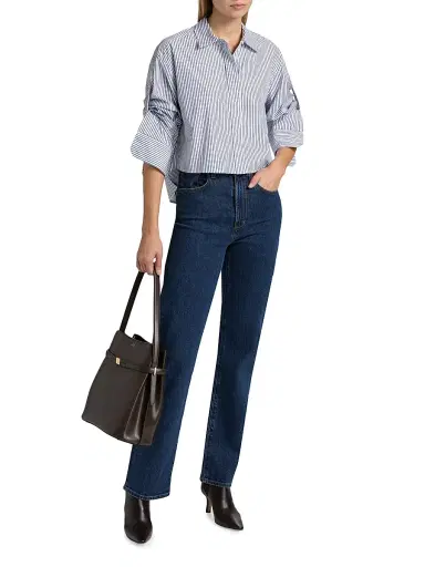 A.L.C. Women's Maude Striped Cotton Poplin High-Low Shirt - White Navy - Size XL | Thumbnail 2 A.L.C. Women's Maude Striped Cotton Poplin High-Low Shirt - White Navy - Size XL | Thumbnail 2