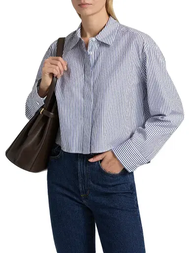 A.L.C. Women's Maude Striped Cotton Poplin High-Low Shirt - White Navy - Size XL | Thumbnail 3 A.L.C. Women's Maude Striped Cotton Poplin High-Low Shirt - White Navy - Size XL | Thumbnail 3