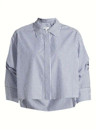 A.L.C. Women's Maude Striped Cotton Poplin High-Low Shirt - White Navy - Size XL | Thumbnail 1 A.L.C. Women's Maude Striped Cotton Poplin High-Low Shirt - White Navy - Size XL | Thumbnail 1