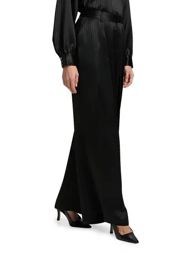 Cinq à Sept Women's Georgia Marne Striped Satin Pants - Black | Thumbnail 4 Cinq à Sept Women's Georgia Marne Striped Satin Pants - Black | Thumbnail 4