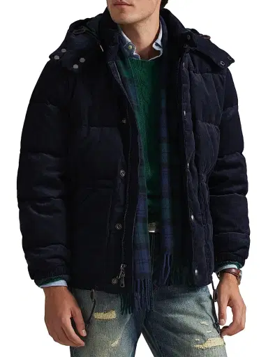 Polo Ralph Lauren Men's The Wainwright Corduroy Hooded Down Jacket - Aviator Navy | Thumbnail 3 Polo Ralph Lauren Men's The Wainwright Corduroy Hooded Down Jacket - Aviator Navy | Thumbnail 3
