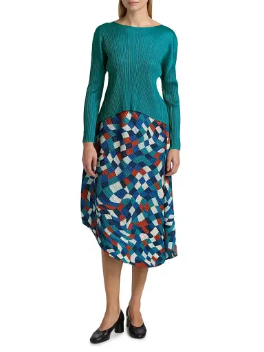 Pleats Please Issey Miyake Women's Dancing Square Geometric Asymmetric Midi-Skirt - Blue | Thumbnail 2 Pleats Please Issey Miyake Women's Dancing Square Geometric Asymmetric Midi-Skirt - Blue | Thumbnail 2