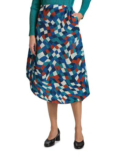 Pleats Please Issey Miyake Women's Dancing Square Geometric Asymmetric Midi-Skirt - Blue | Thumbnail 3 Pleats Please Issey Miyake Women's Dancing Square Geometric Asymmetric Midi-Skirt - Blue | Thumbnail 3