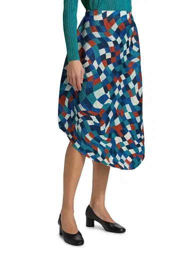 Pleats Please Issey Miyake Women's Dancing Square Geometric Asymmetric Midi-Skirt - Blue | Thumbnail 4 Pleats Please Issey Miyake Women's Dancing Square Geometric Asymmetric Midi-Skirt - Blue | Thumbnail 4