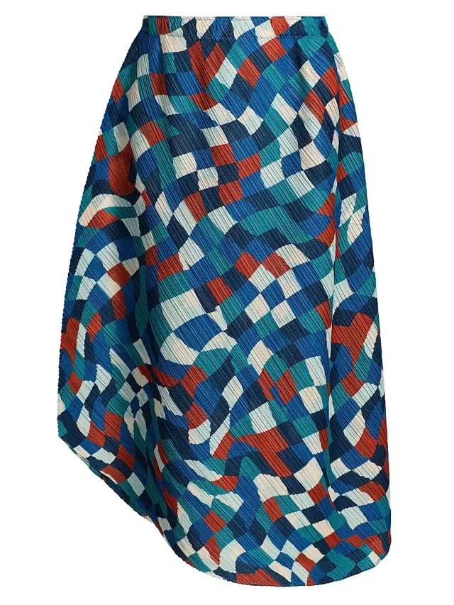 Women's Dancing Square Geometric Asymmetric Midi-Skirt - Blue Women's Dancing Square Geometric Asymmetric Midi-Skirt - Blue