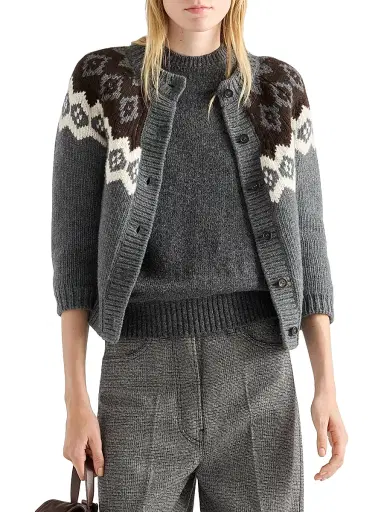 Prada Women's Wool and Cashmere Cardigan - Grey | Thumbnail 2 Prada Women's Wool and Cashmere Cardigan - Grey | Thumbnail 2