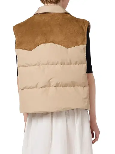 Miu Miu Women's Technical Pongé and Leather Down Vest - Beige Khaki - Size 6 | Thumbnail 3 Miu Miu Women's Technical Pongé and Leather Down Vest - Beige Khaki - Size 6 | Thumbnail 3