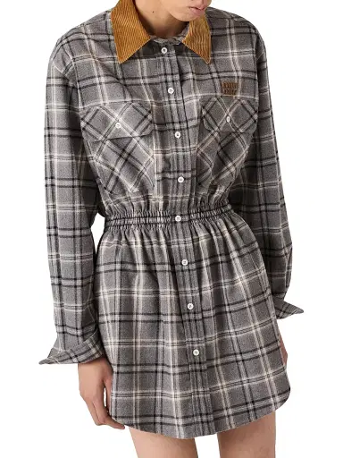 Miu Miu Women's Flannel Mini Dress | Thumbnail 4 Miu Miu Women's Flannel Mini Dress | Thumbnail 4