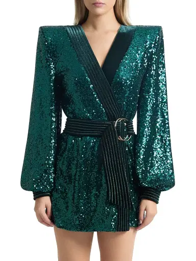 Zhivago Women's Cala Conta Sequined Wrap Minidress - Emerald | Thumbnail 3 Zhivago Women's Cala Conta Sequined Wrap Minidress - Emerald | Thumbnail 3