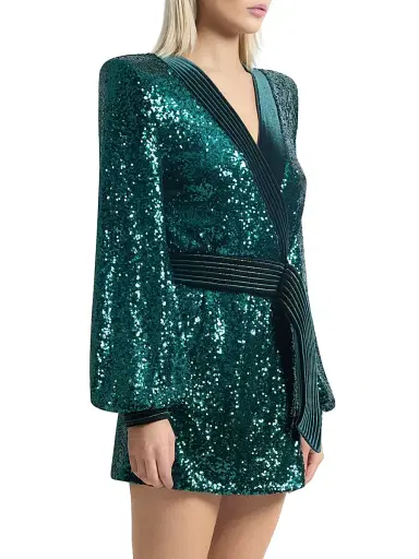 Zhivago Women's Cala Conta Sequined Wrap Minidress - Emerald | Thumbnail 4 Zhivago Women's Cala Conta Sequined Wrap Minidress - Emerald | Thumbnail 4