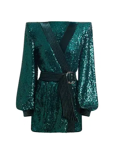 Zhivago Women's Cala Conta Sequined Wrap Minidress - Emerald | Thumbnail 1 Zhivago Women's Cala Conta Sequined Wrap Minidress - Emerald | Thumbnail 1