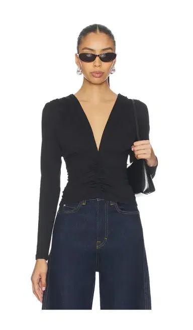 susana monaco Gathered V Long Sleeve Top Top | Thumbnail 1 susana monaco Gathered V Long Sleeve Top Top | Thumbnail 1