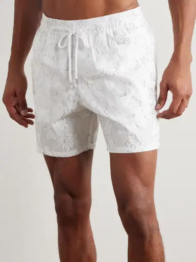 Vilebrequin Moopea Straight-Leg Mid-Length Metallic-Jacquard Swim Shorts - Men | Thumbnail 2 Vilebrequin Moopea Straight-Leg Mid-Length Metallic-Jacquard Swim Shorts - Men | Thumbnail 2