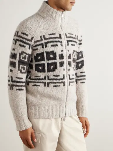 Brunello Cucinelli Intarsia-Knit Alpaca-Blend Cardigan - Men | Thumbnail 3 Brunello Cucinelli Intarsia-Knit Alpaca-Blend Cardigan - Men | Thumbnail 3